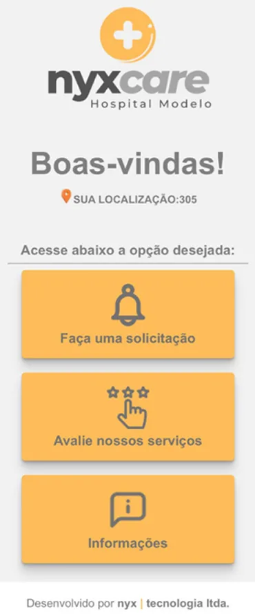 Tela inicial do app de hospitalidade com a marca da instituição