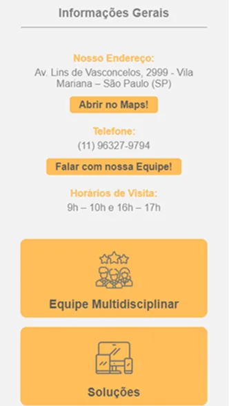 Tela de informações e dicas da instituição no app